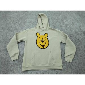 Disney Winnie The‎ Pooh Hoodie Womens Medium Beige Pullover Sweatshirt Fleece